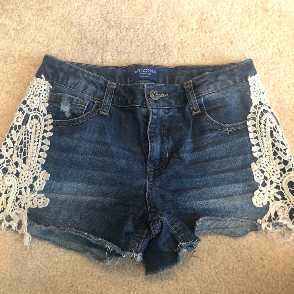 Lace jean shorts